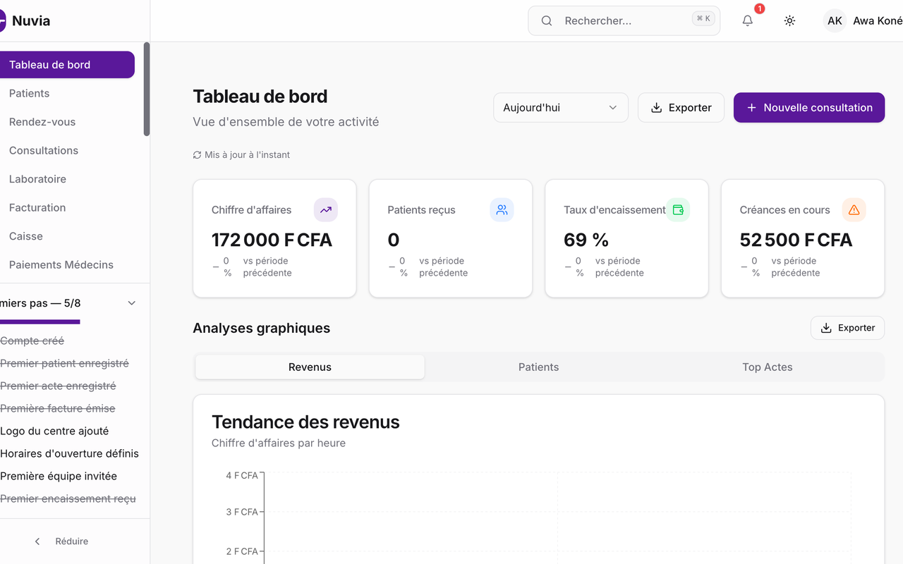Capture Nuvia — Accueil & Patients