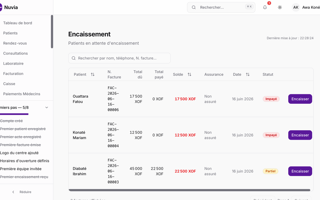 Capture Nuvia — Facturation & Caisse