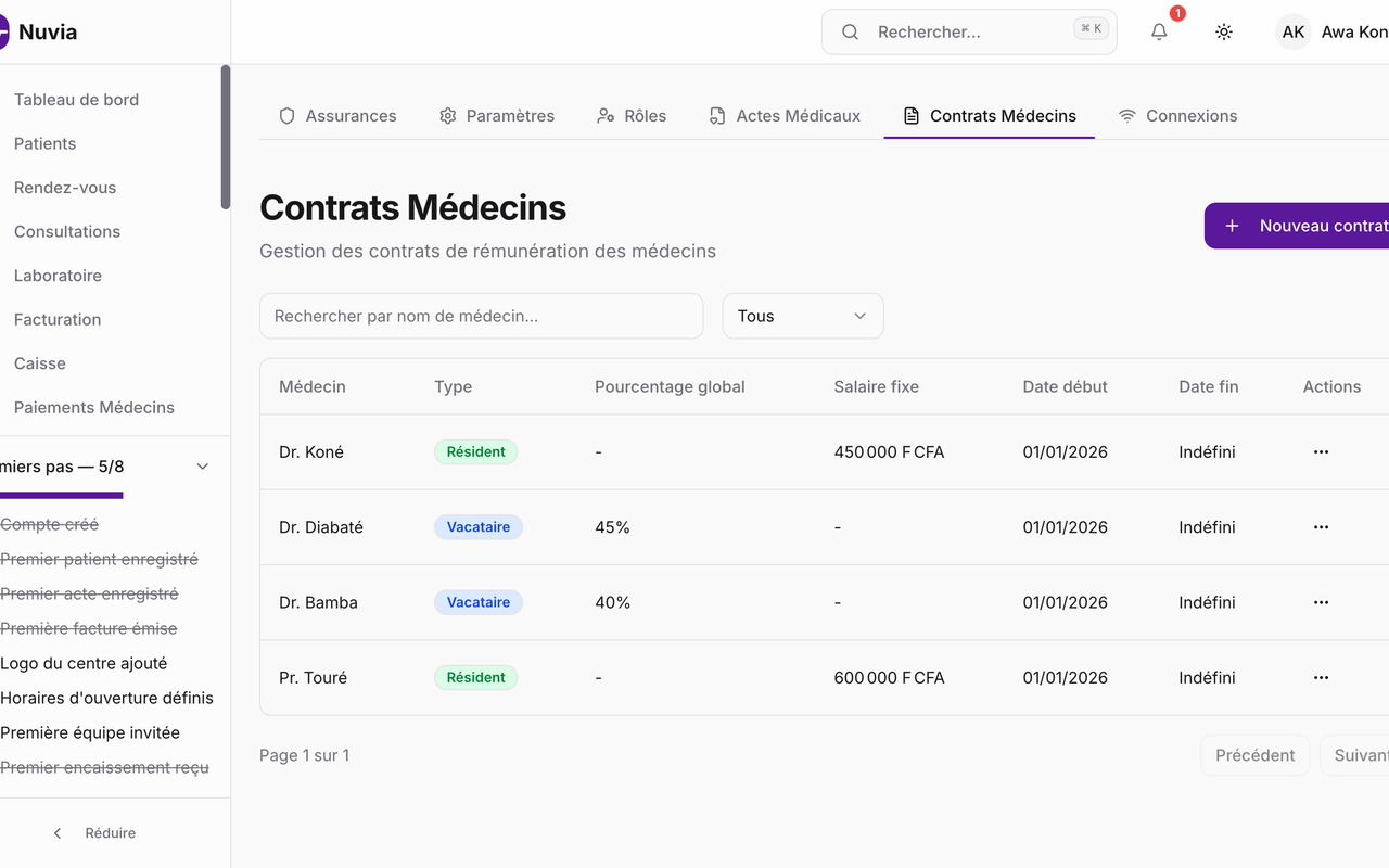 Capture Nuvia — Redevances Médecins