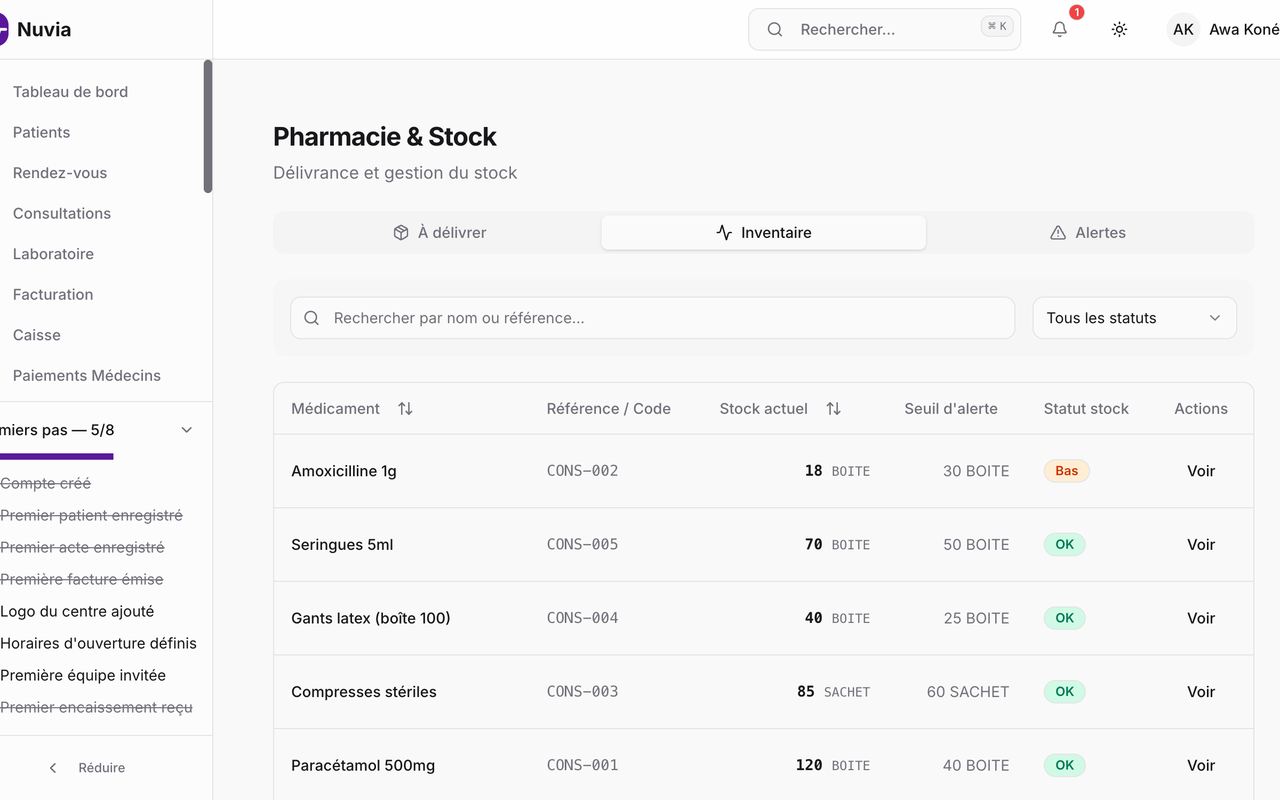 Capture Nuvia — Stocks & Pharmacie